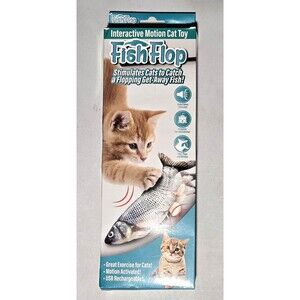 FISH FLOP Motion Activated Interactive Vibrates Sounds Rechargeable Cat Toy NIB